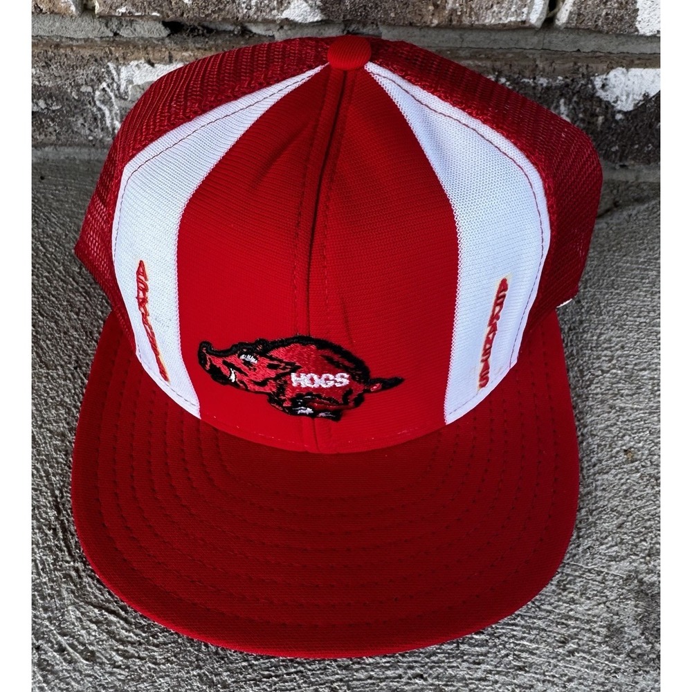 Vintage Arkansas Razorbacks NCAA College Red Snapback Hat Made In USA AJD‎ Hogs